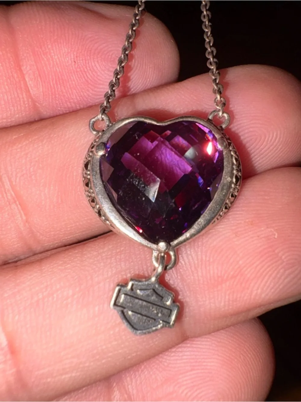 Harley Davidson 3 piece Purple Heart 925 sterling ring size 8 see description